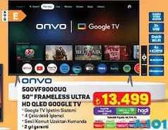 ONVO 500VF9000UQ 50 FRAMELESS ULTRA HD QLED GOOGLE TV AKILLI TELEVİZYON